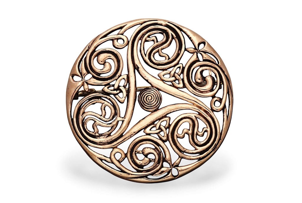 WINDALF Große Celtic Fibel AVINA Ø 4,9 cm – Keltische Triskel Brosche aus Bronze