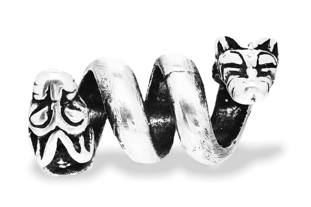 Wikinger Bart- & Haarperle "Aylward" aus Silber 925 – Schmuck mit Fabeltier-Köpfen 2,1 cm