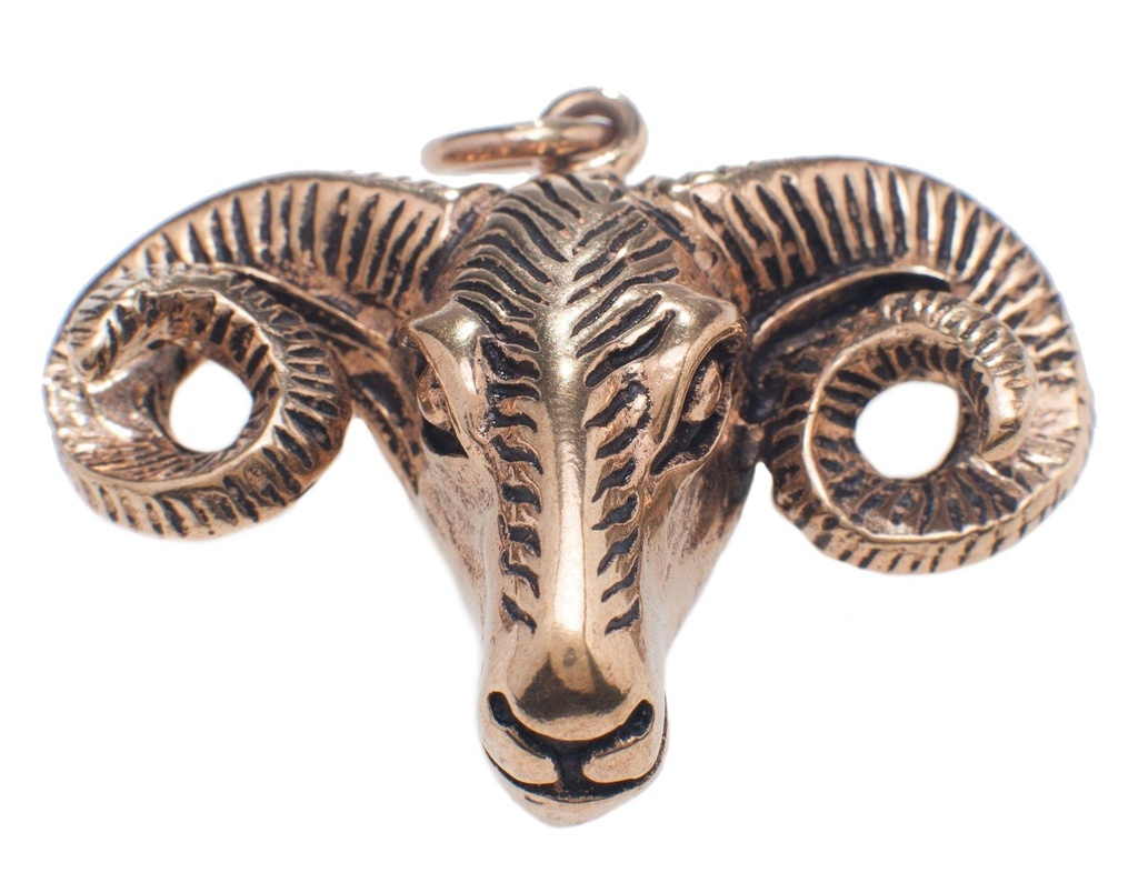 [amb109] Amulett, Anhänger 'Ram - Widderkopf' aus Bronze - Mittelalter, Larp, Fantasy Schmuck