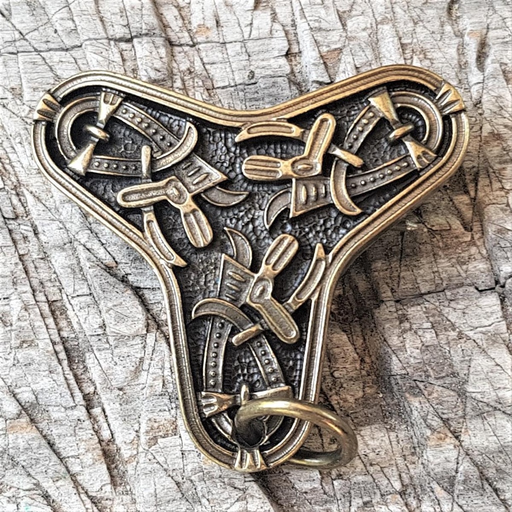 [A-5261-2] Kleeblatt-Fibel groß messingfarben – Mittelalterliche Gewandschließe aus ZAMAK für Reenactment & LARP