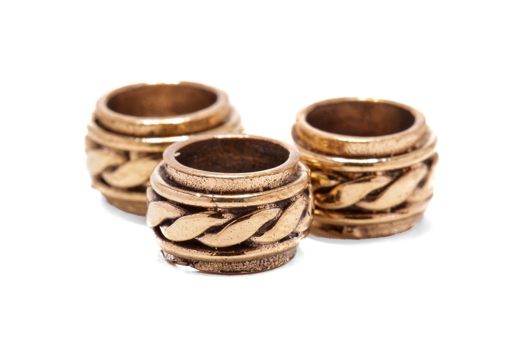 [apb77] MARJA Bartperle aus Bronze – Wikinger Haarschmuck mit Zopfmuster 5 mm