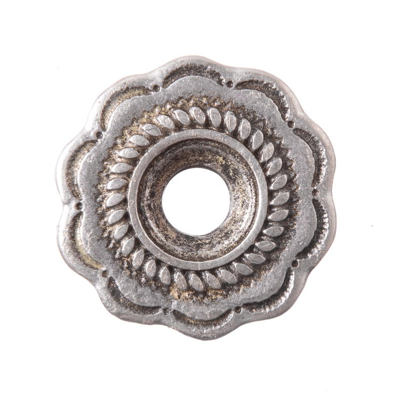 [N-283-1] Zierniete „Rope-Flower“ – Silberfarbener Blütenbeschlag mit Mittelloch