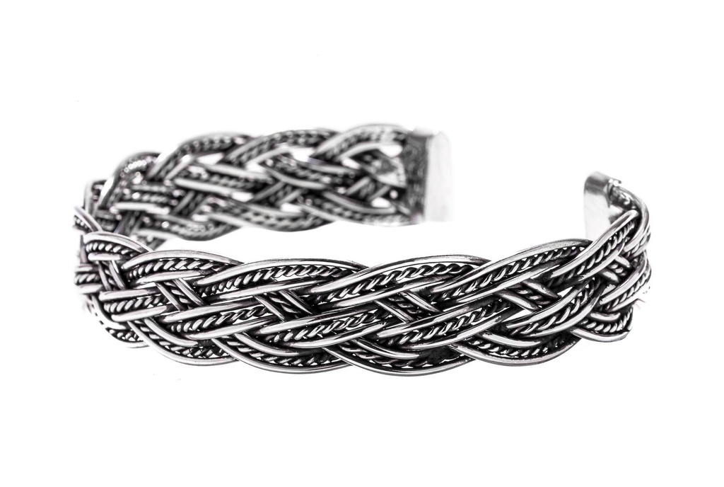 [arm6] RIORDAN Armreif aus Silber – Großer Wikinger Reif mit Flechtwerk Ø 6,7 cm