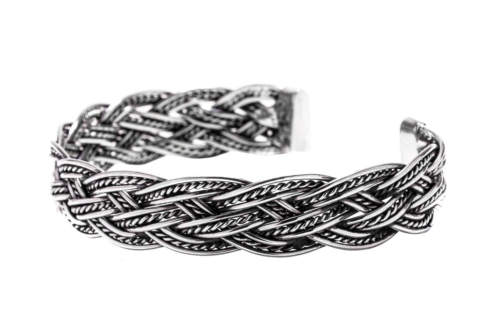 RIORDAN Armreif aus Silber – Großer Wikinger Reif mit Flechtwerk Ø 6,7 cm