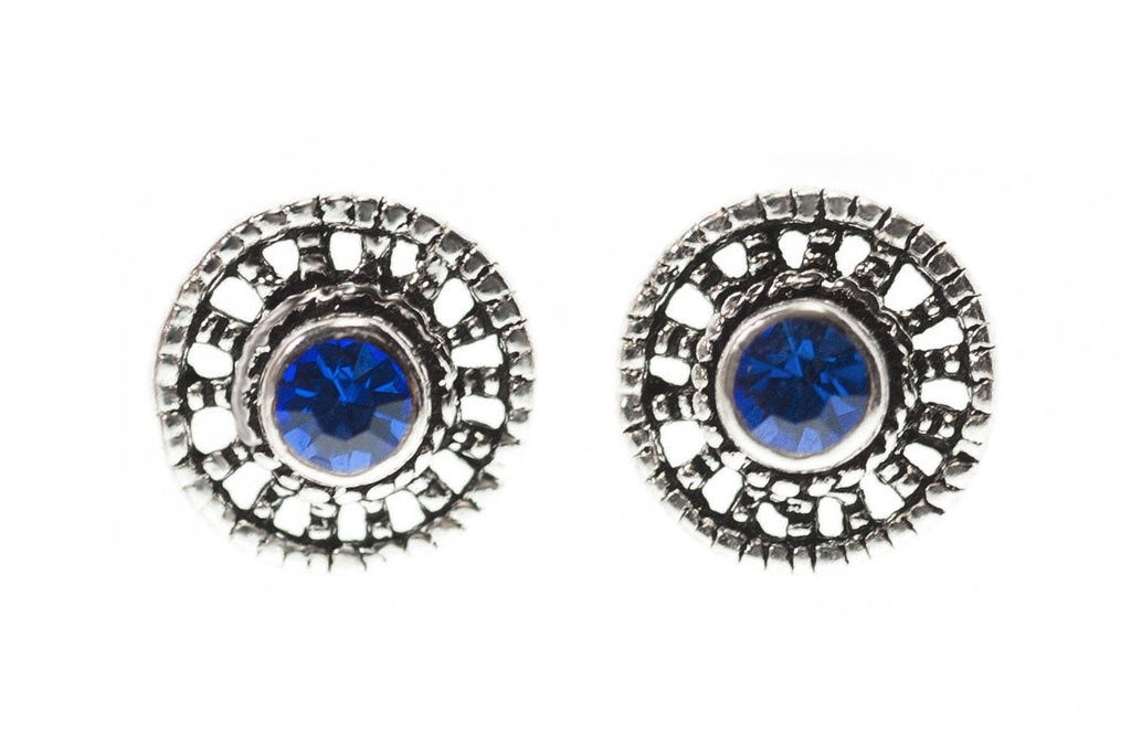 [ost34] Ohrstecker Raida Blauer Kristall aus 925 Silber – Sonnenrad Ohrschmuck 5 mm