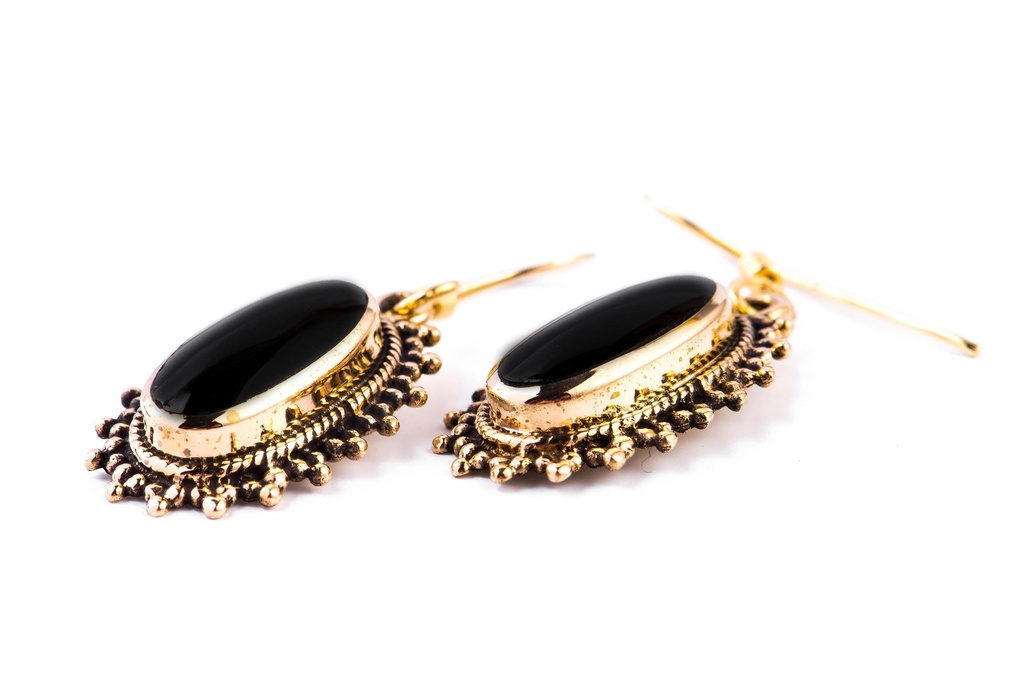 [ohb584] Ohrhänger 'Minah Mittelalter Onyx' Bronze Schmuck für Mittelalter, Reenactment und Larp