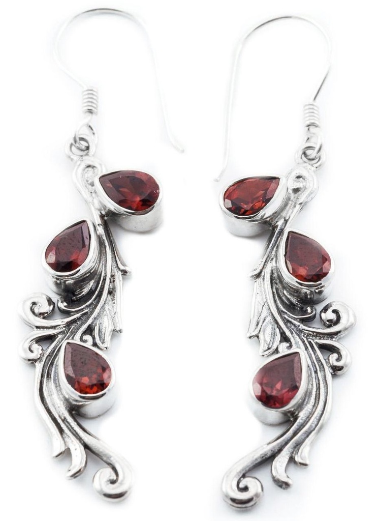 [oh95] Ohrhänger Alicia mit Granat und Blattornamentik aus 925 Silber – Elfenhafter Ohrschmuck 5,4 cm