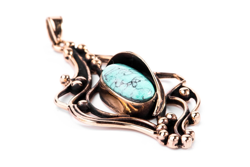Schmuckstück  Großer Bohemian Schmuck Anhänger ISIRA 6.5 cm Türkis Zauberblatt Bronze 6.5 cm