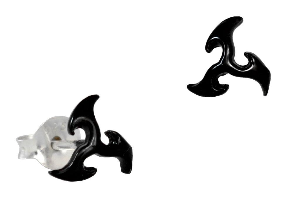 [ost64-2] Ohrstecker 'Triskel Schwarz' Sterling Silber 925 - Schmuck für Mittelalter, Reenactment und Larp
