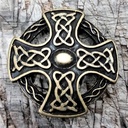 Keltischer Lederbeschlag Keltenkreuz – Altmessing 40 mm für Reenactment & LARP