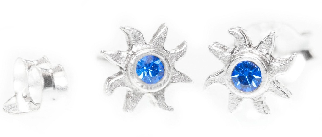 Ohrstecker 'Sonne mit blauem Stein' Sterling Silber 925 - Schmuck für Mittelalter, Reenactment und Larp