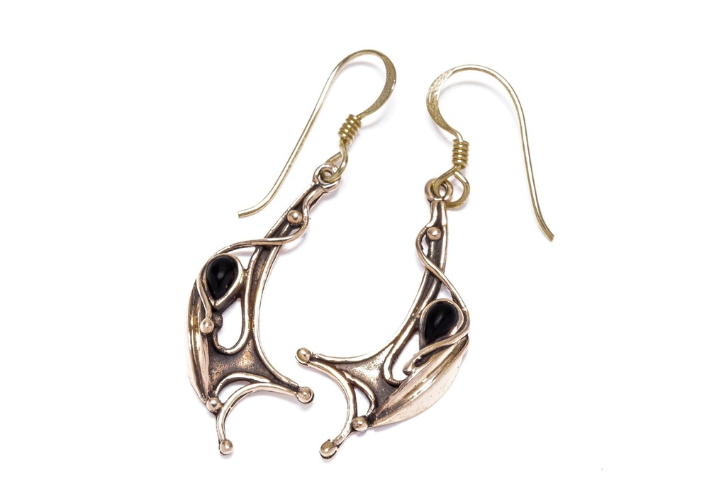 [ohb571] Ohrhänger Tiara aus Bronze mit Onyx für Mittelalter, Reenactment und Larp