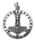 Anhänger Mjölnar Thors Hammer aus Silber 925 – Mjölnir mit Runen 2,6 cm Ø Wikinger Amulett