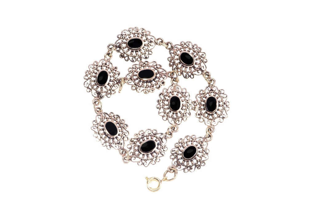 [arkb12] Mittelalterliche Armkette SINA aus Bronze – 19,5 cm mit schwarzem Onyx