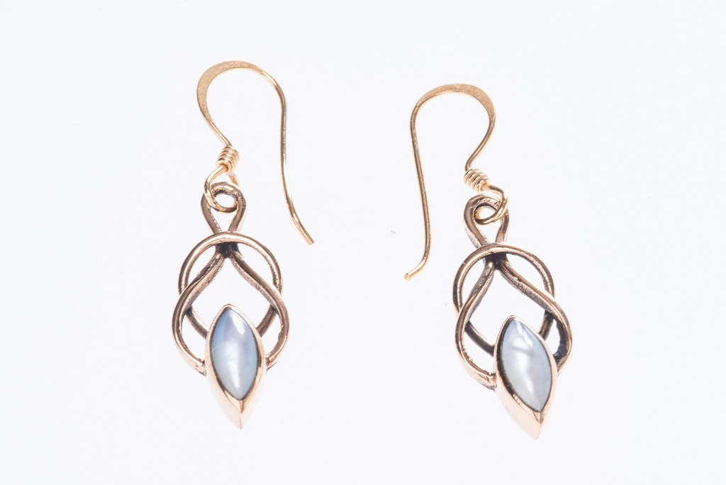 [Ohb523-2] Schmuck Ohrhänger Janine Perlmutt 3,7 cm – Bronze – Keltische Ohrringe mit echtem Perlmutt