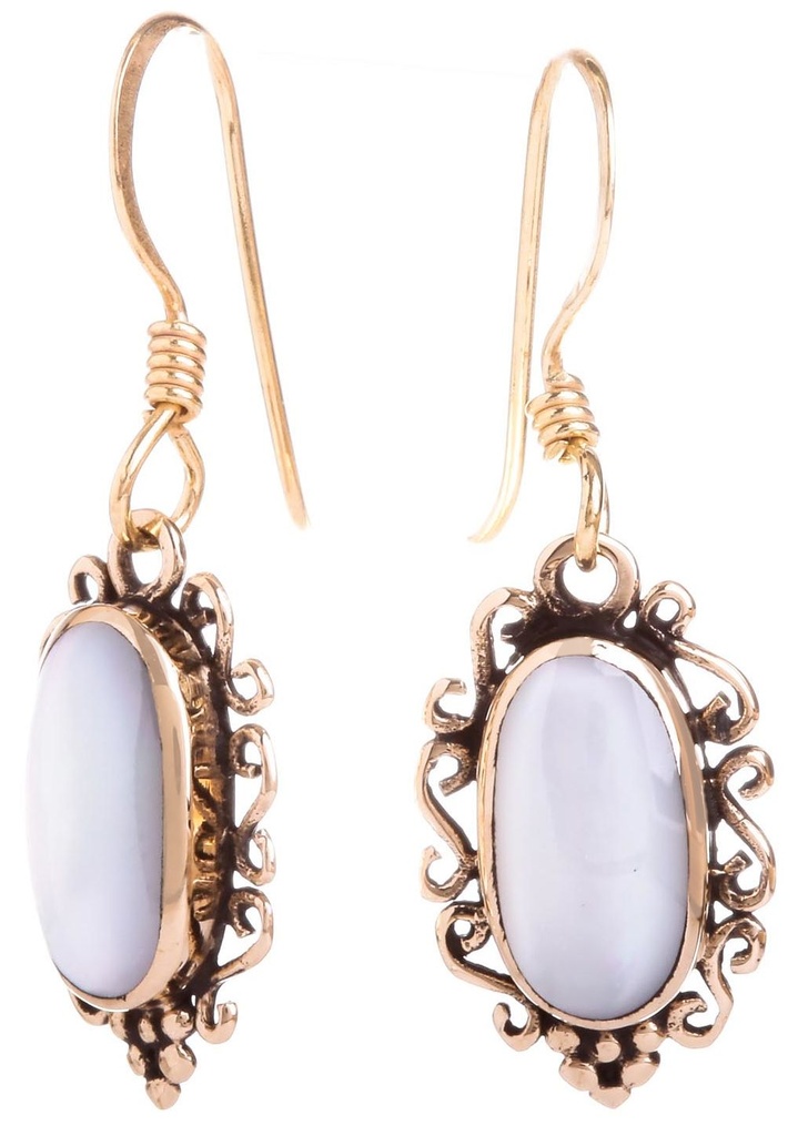 [Ohb557-2] Schmuck Ohrhänger Carinia Perlmutt 3,1 cm – Bronze – Filigrane Boho-Ohrringe mit keltischer Ornamentik