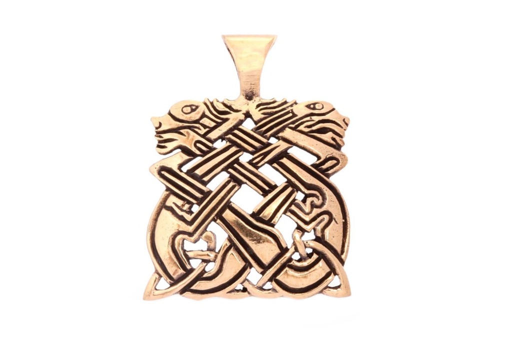 Schmuck Anhänger Finlay 2,9 cm – Bronze – Keltisches Amulett mit zwei Jagdhunden für Schutz & Instinkt