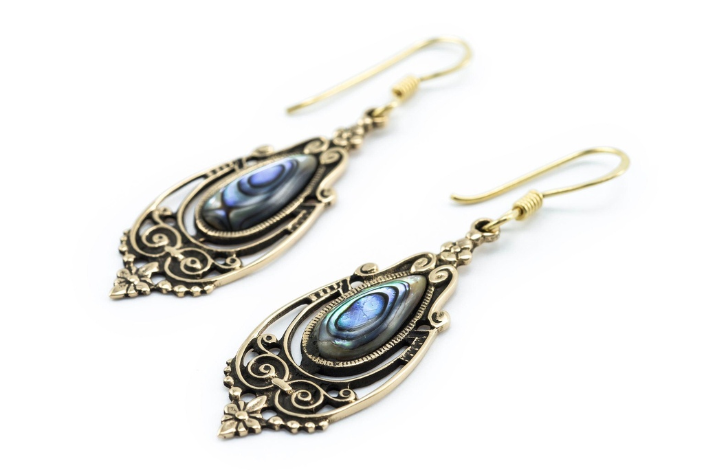 [Ohb538-3] Schmuck Ohrhänger Talina Pauamuschel 4,9 cm – Bronze – Bohemian Ohrringe mit schillerndem Muschelstein