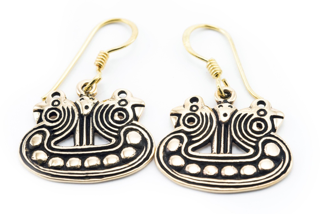 [ohb504] Ohrhänger Odin mit Raben aus Bronze – Wikinger Schmuck Hugin & Munin 1,7 cm