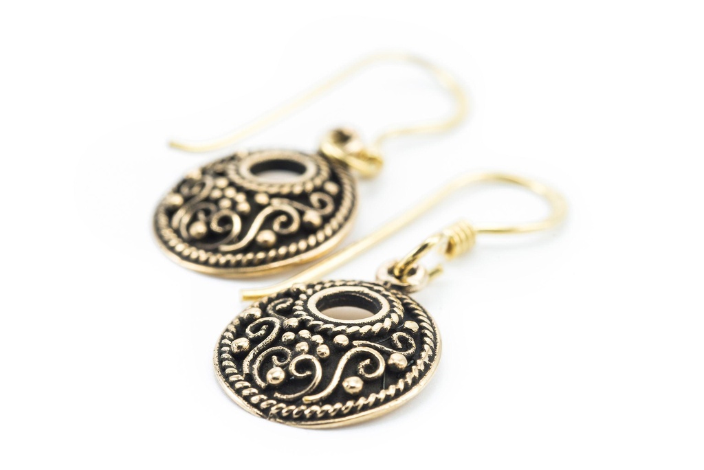 [ohb507] Ohrhänger Viking Historic aus Bronze – Wikinger Ohrschmuck mit Ornament 1,5 cm