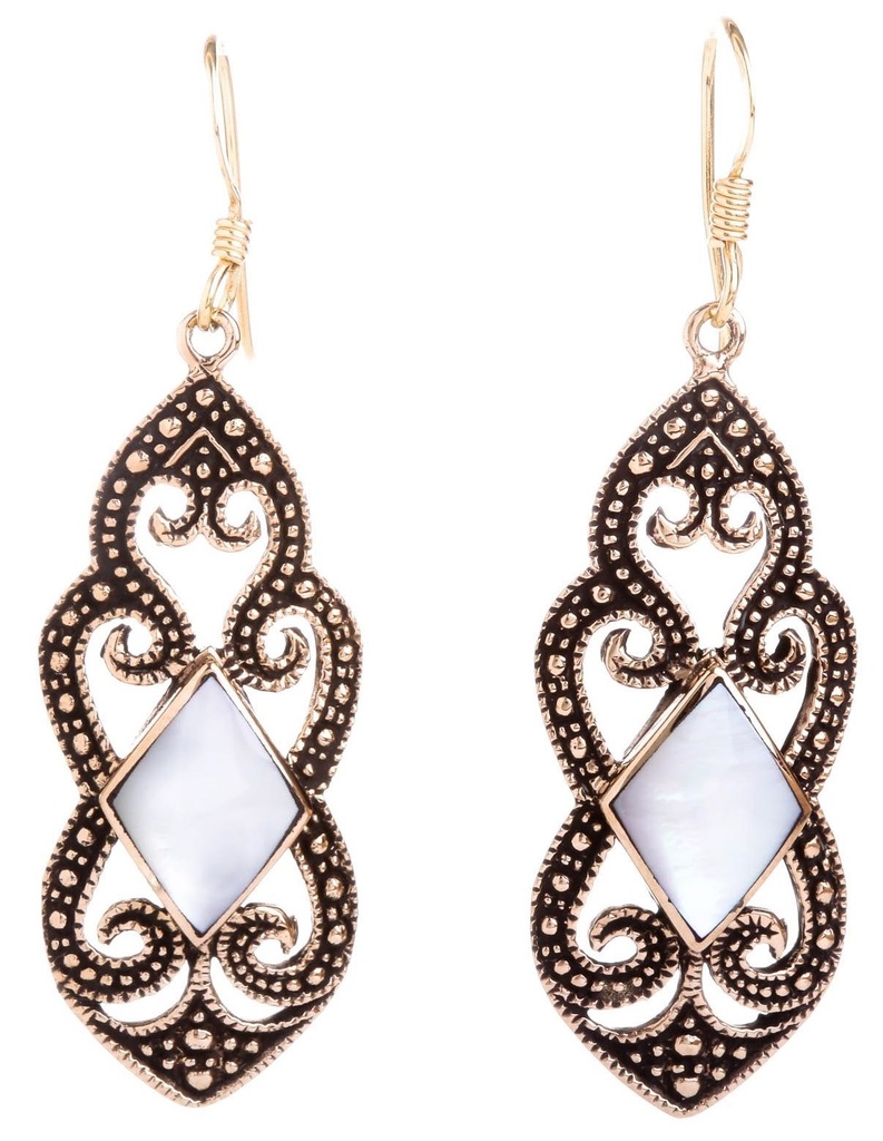 [Ohb141-2] Ohrhänger 'Svala Perlmutt' Bronze Schmuck für Mittelalter, Reenactment und Larp