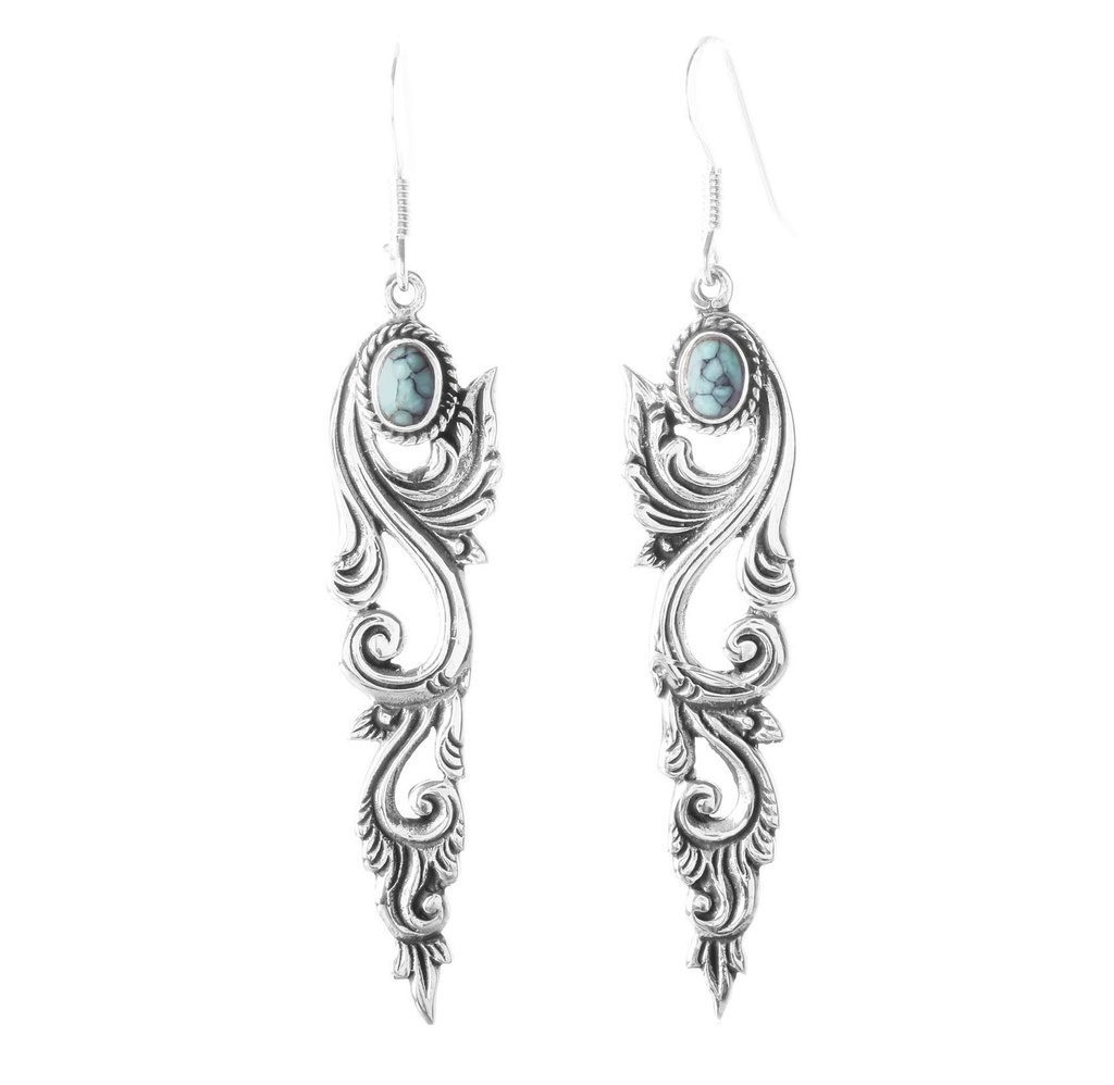 [oh121-3] LANA Ohrringe aus Silber mit Türkis – Lange Ethno-Ohrringe im Boho-Stil 6,5 cm 