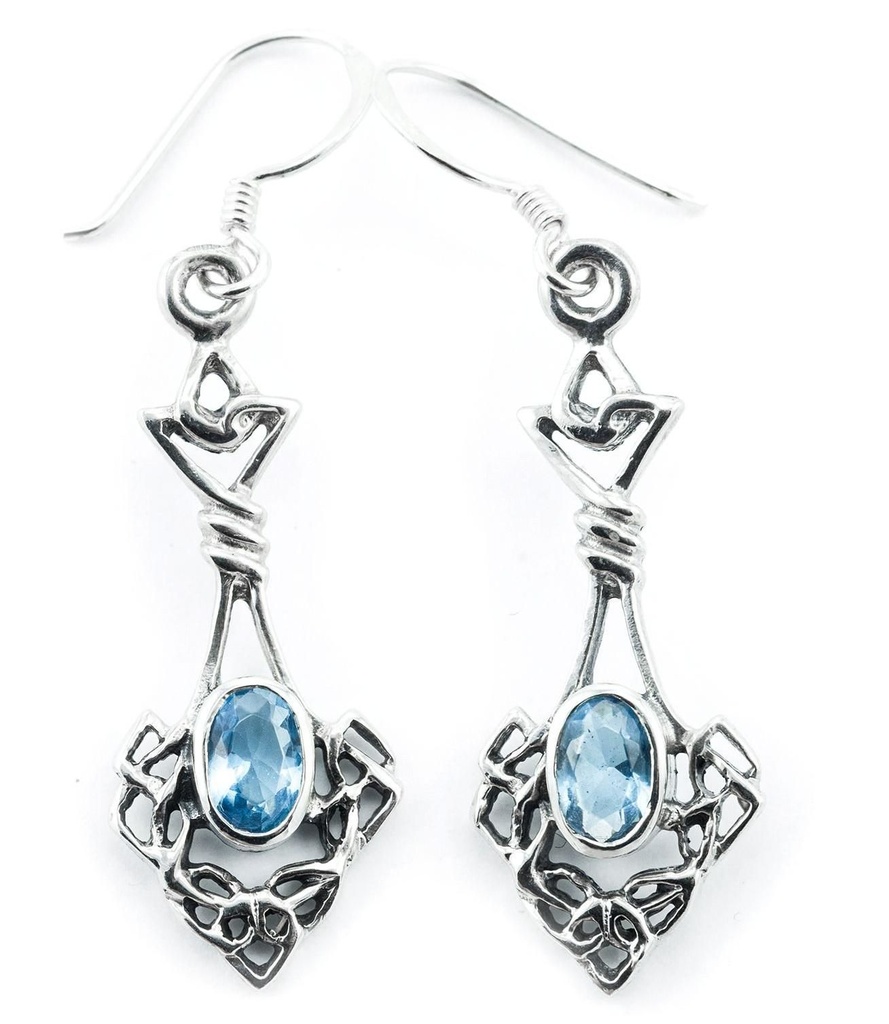 [oh1a] DANA Ohrringe aus Silber mit Topaz-Kristall – Keltischer Ohrschmuck Boho-Stil 4,4 cm