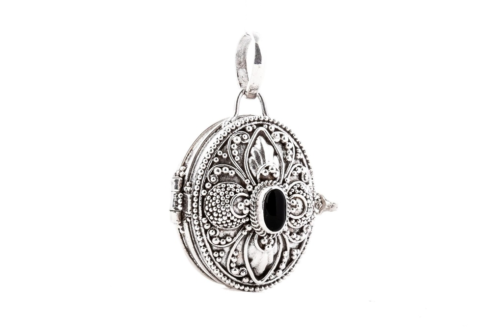 [As28-2] Medaillon, Anhänger 'Dana - Onyx' aus Silber 925 - Mittelalter, Larp, Reenactment Schmuck