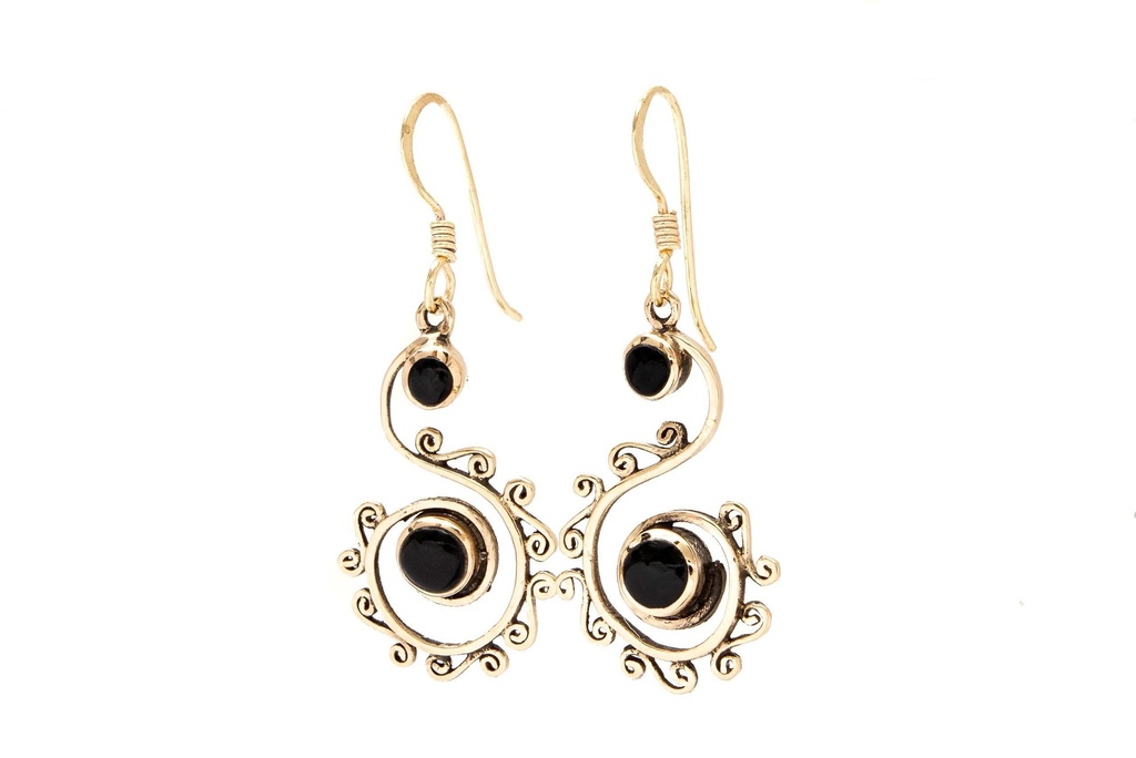 AMINA SPIRALS Ohrringe aus Bronze mit Onyx – Keltische Spiral-Ohrhänger 4,1 cm