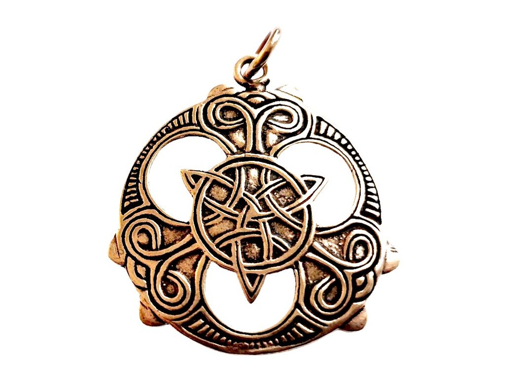 [acb51] Keltisches Amulett, Anhänger 'Triade mit keltischen Mustern' aus Bronze- Mittelalter, Larp, Reenactment Schmuck