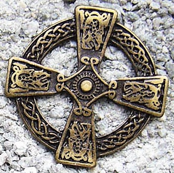 [N-206-21] Keltischer Beschlag „Celtic Cross“ aus Zamak, altmessingfarben, 40 mm