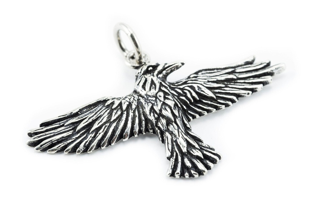 [am114] Amulett, Anhänger 'Hugin - Großer Rabe' aus Silber 925 - Mittelalter, Larp, Fantasy Schmuck