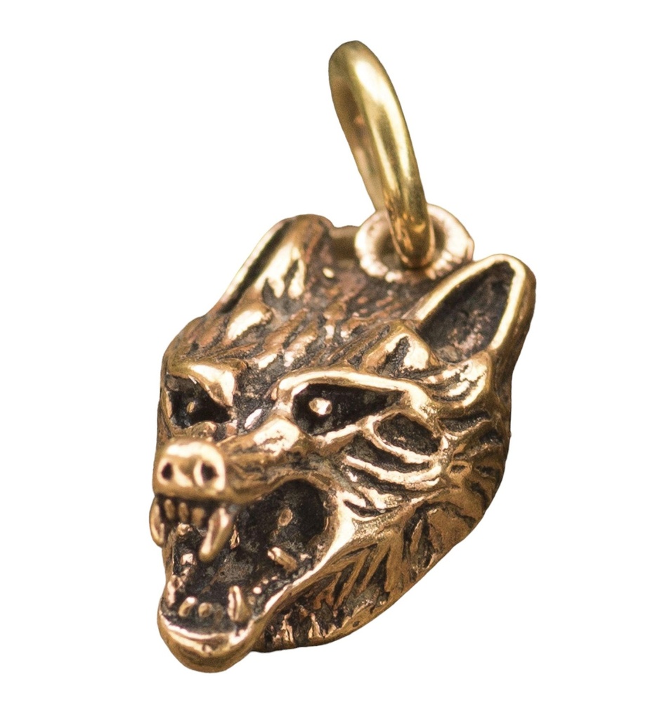 [amb158] Amulett, Anhänger 'Vuk - Wolfskopf' aus Bronze - Mittelalter, Larp, Fantasy Schmuck