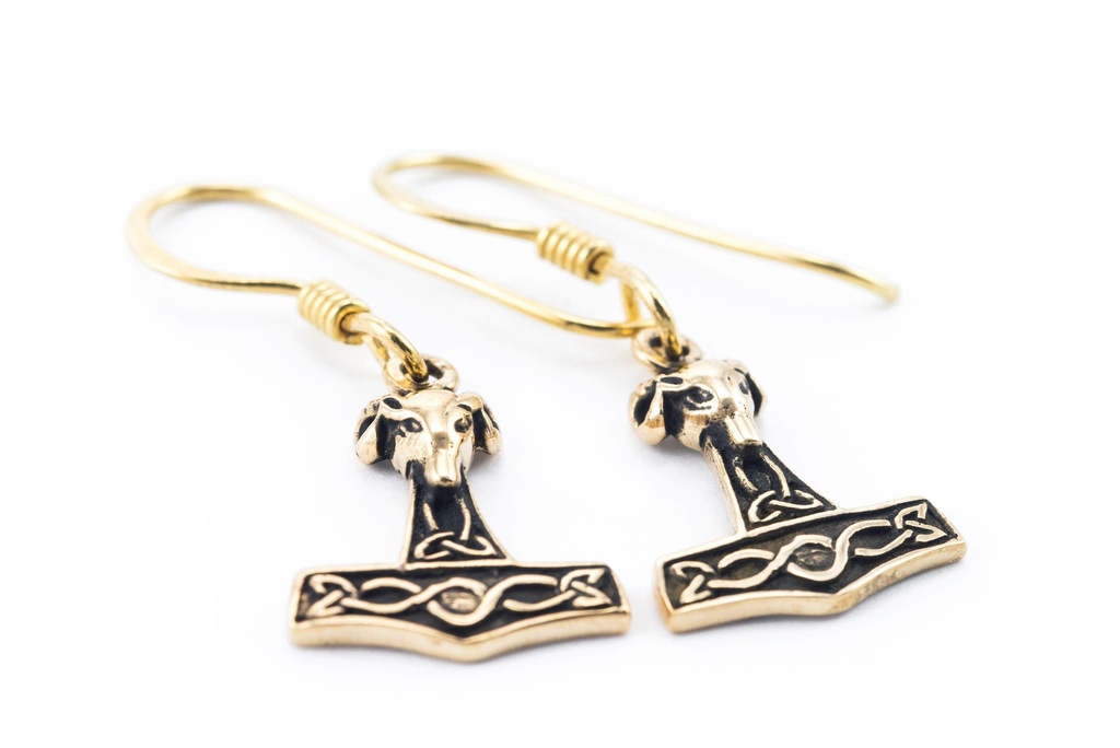 [ohb68] Ohrhänger „Mjölnar – Thorshammer Widderkopf“ aus Bronze – Wikinger Ohrschmuck 2,8 cm