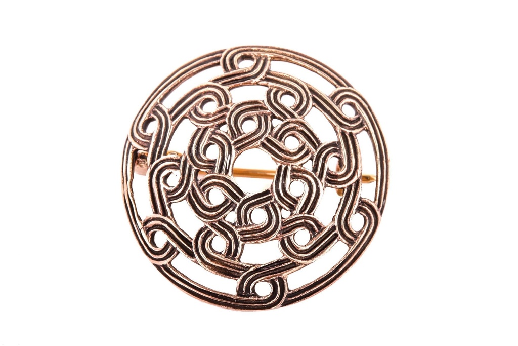 Wikinger Fibel Brosche "Hagal Viking" aus Bronze – Rundfibel mit Runenmuster 4 cm