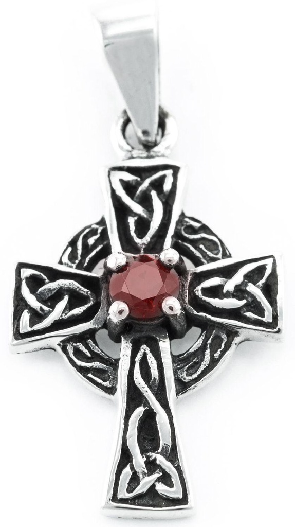 Keltischer Anhänger ARUN aus 925er Silber – Mystisches Keltenkreuz mit schwarzem Stein (3,1 cm)