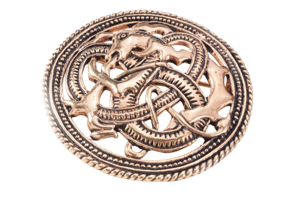 [fb55] Fibel Brosche 'Fire Dragon' aus Bronze - Mittelalter, Larp, Fantasy Schmuck