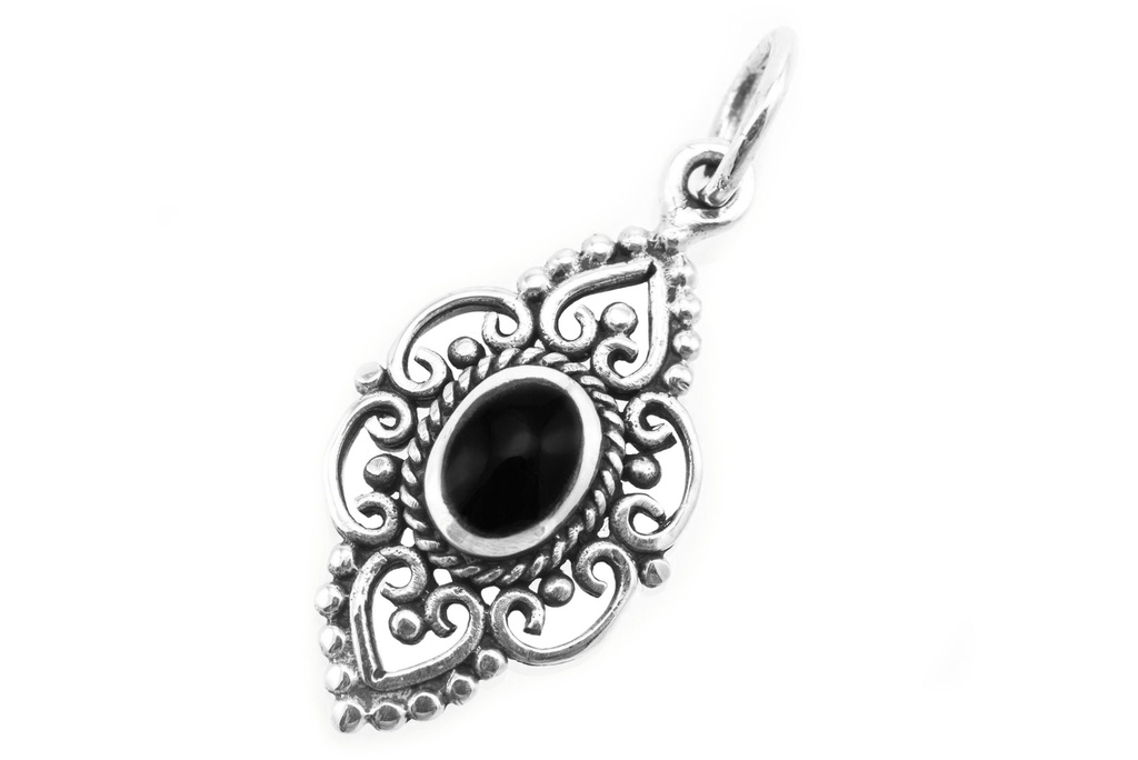 [as42] Amulett, Anhänger 'Svana - Onyx' aus Silber 925 - Mittelalter, Larp, Reenactment Schmuck