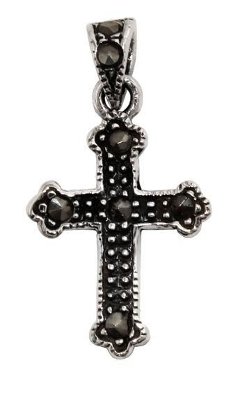 [ak32] Mittelalter Kreuz, Anhänger 'Kleines Kreuz mit Markasit' aus Silber 925 - Mittelalter, Larp, Reenactment Schmuck