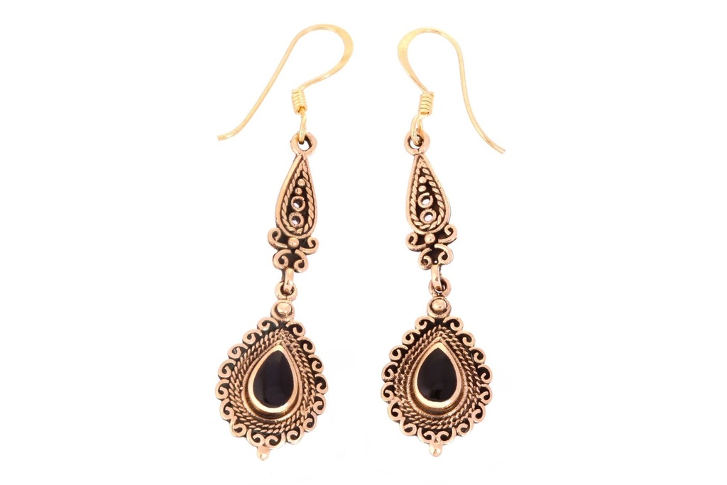 [ohb572] NOX REGIS Ohrringe aus Bronze mit Onyx – Mittelalter Ohrhänger 5,4 cm