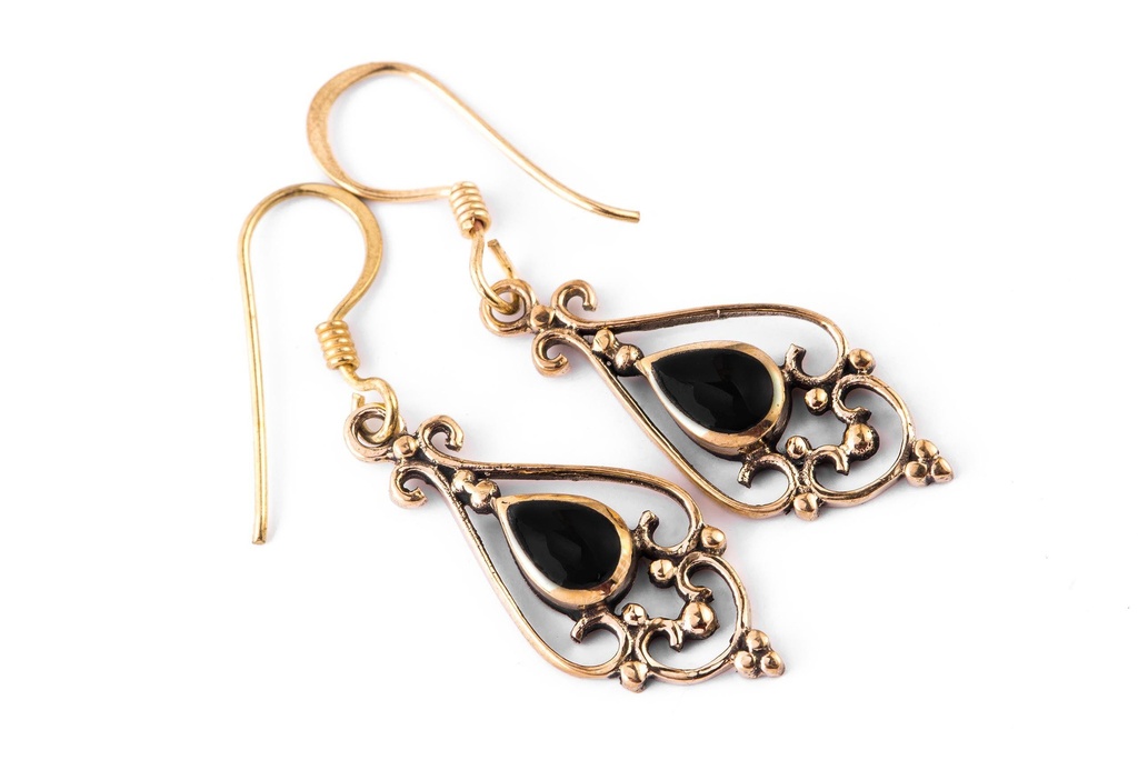 [ohb536] Ohrhänger VENUS aus Bronze 3,9 cm – Tropfenform mit Perlmutt Symbol für Weiblichkeit