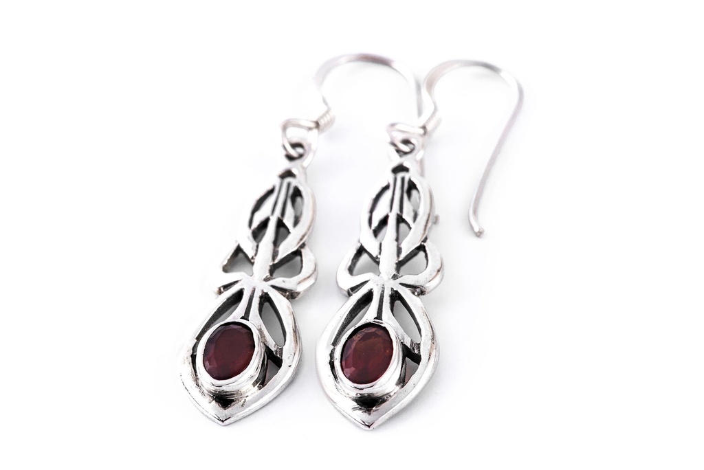 [oh15] Ohrhänger 'Áine Celtic Roter Kristall' Silber 925 -  Schmuck für Mittelalter, Reenactment und Larp