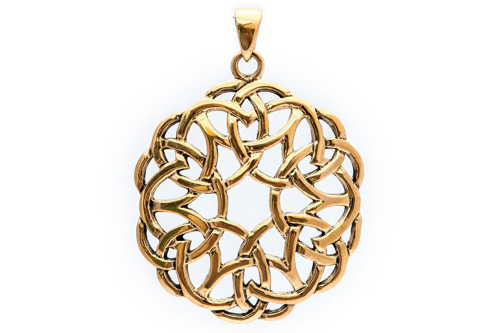 [acb534] Keltisches Amulett, Anhänger 'Amena Keltische Herzen' aus Bronze- Mittelalter, Larp, Reenactment Schmuck