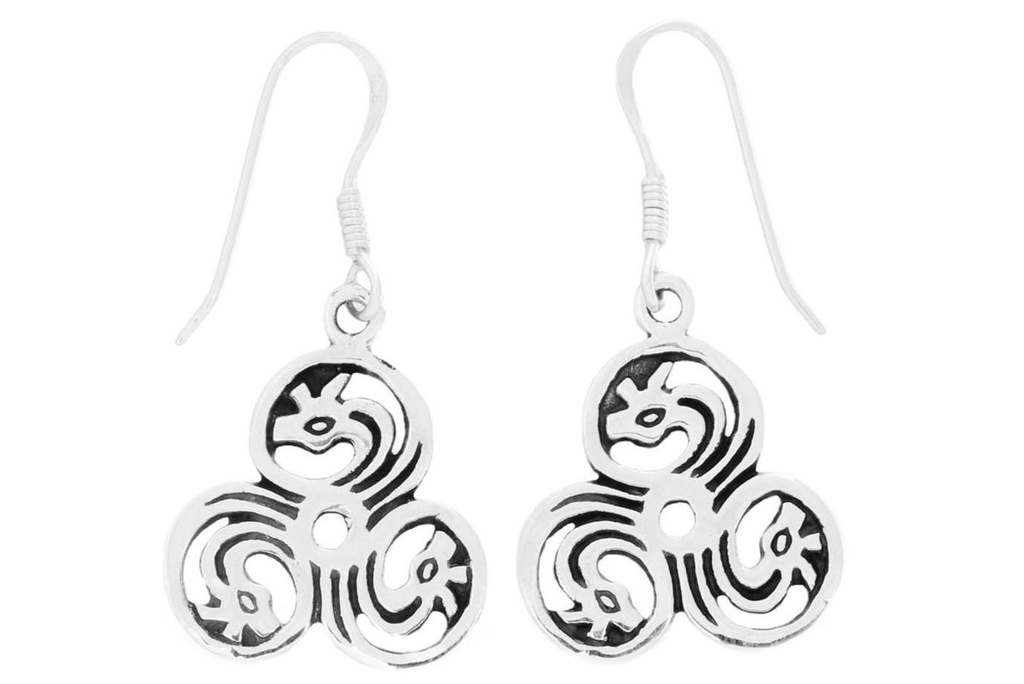 [Oh57-2] Schmuck Ohrhänger Drachen Triskele 3,5 cm – Silber 925 – Keltische Ohrringe mit mystischer Symbolik