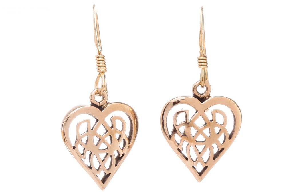 AMINA Ohrringe aus Bronze – Keltische Herz Ohrhänger mit Ornament 3,1 cm