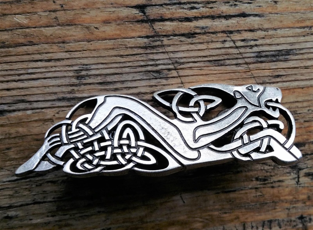 [N-306-1] Keltischer Hund, nach rechts schauend, silberfarbener Beschlag