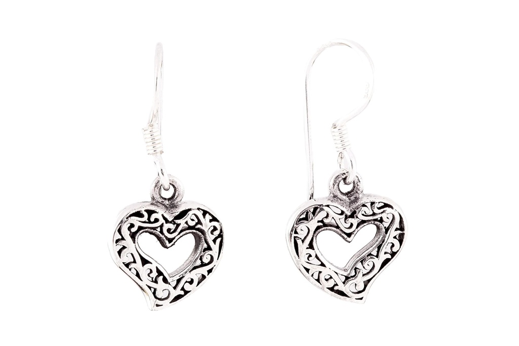 [oh150] Ohrhänger Herz Eyla aus Silber 925 – Boho Damen Ohrschmuck 2,8 cm