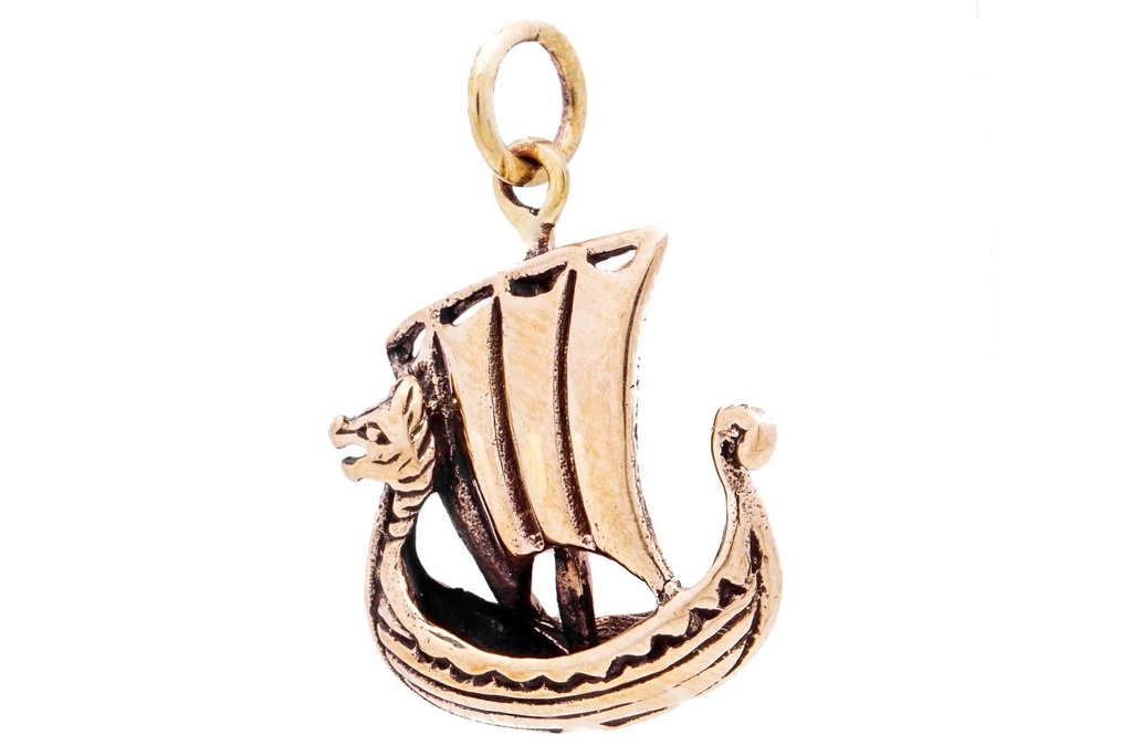 [avb505] Wikinger Anhänger 'Wikingerschiff mit Drachenkopf' aus Bronze - Mittelalter, Larp, Reenactment Schmuck