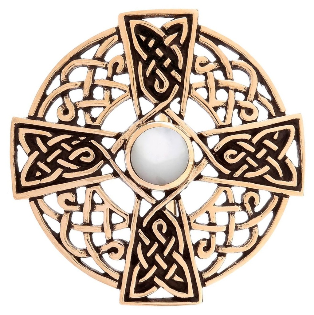 Schmuck Fibel Namida – Keltisches Kreuz 3,4 cm – Bronze – Historische Brosche für Gewänder und Umhänge