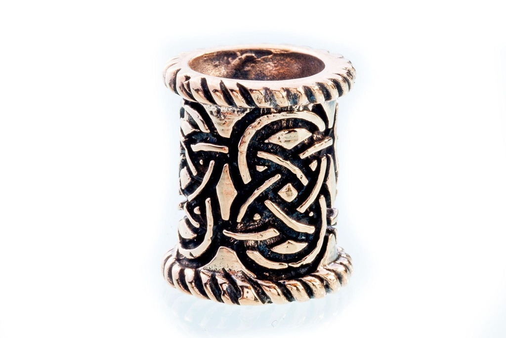 [acb530] Bart- und Haarperle Ajani 1,3 cm – Bronze – Keltisches Knotenmuster für Wikinger & Kriegerseelen